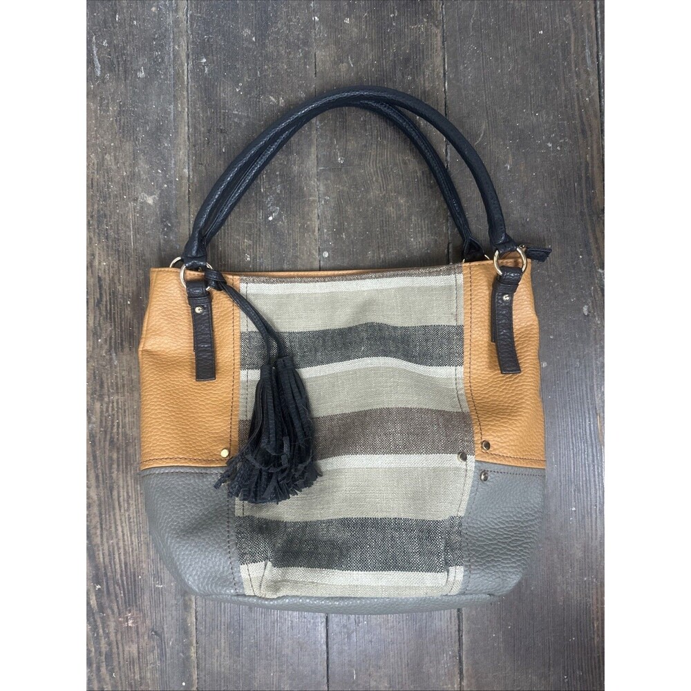 Sandra Roberts Squared Purse Handbag leather and canvas Geometric Pebbled